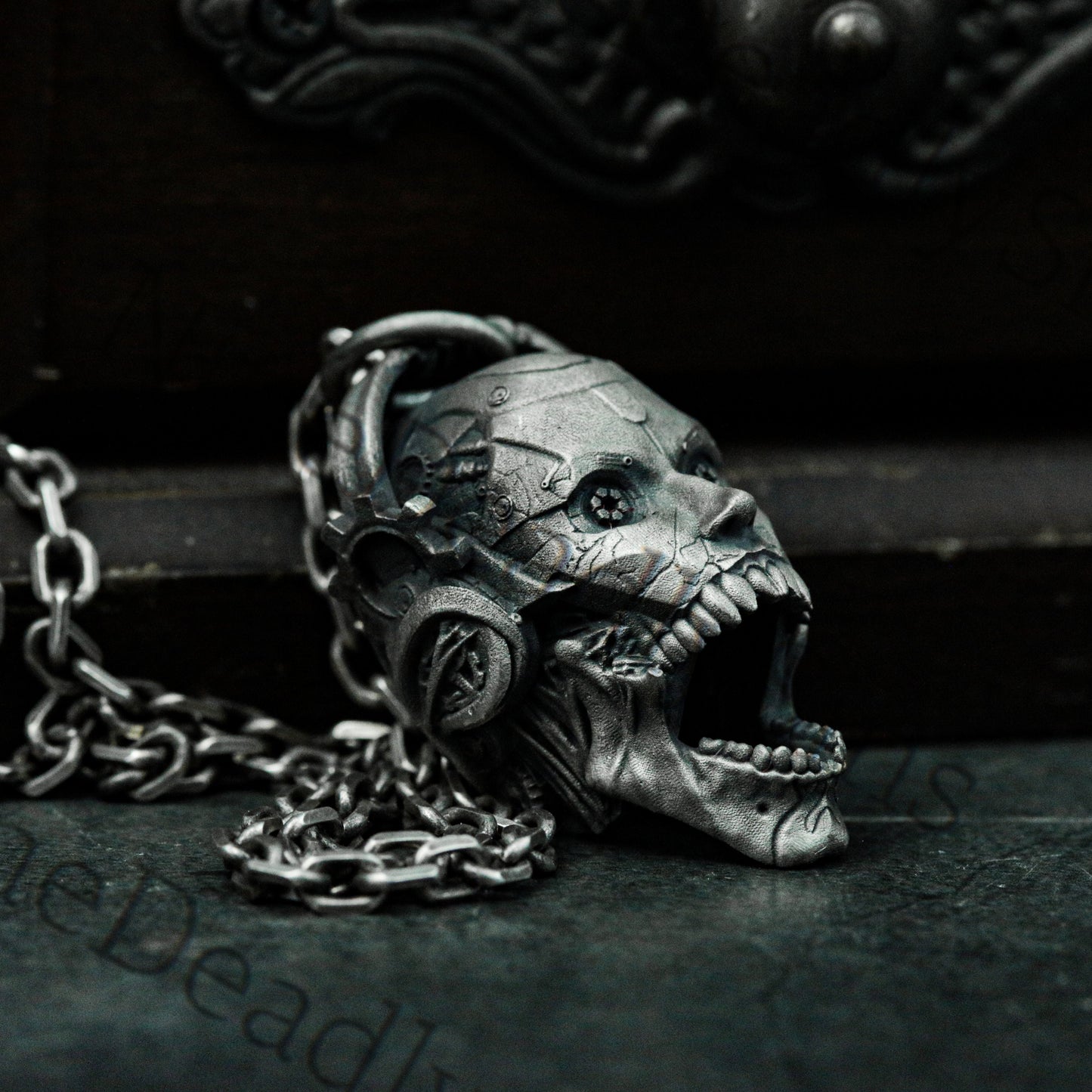 Roaring Skull 925 Silver Pendant Necklace - Heavy Metal Punk Pendant - Steampunk Mechanical Style Gift Necklace