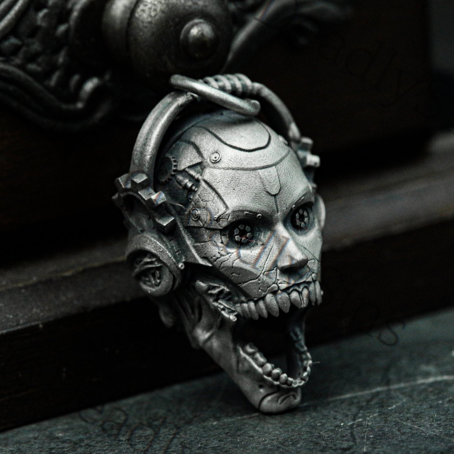 Roaring Skull 925 Silver Pendant Necklace - Heavy Metal Punk Pendant - Steampunk Mechanical Style Gift Necklace