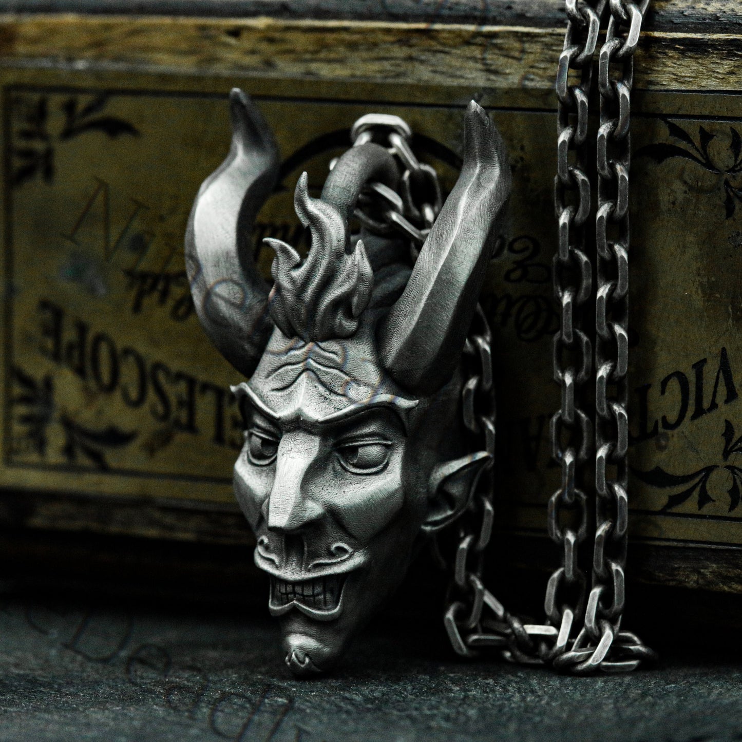 Wretched Satan 925 Silver Pendant Necklace-Q Version Satan Mask Silver Necklace