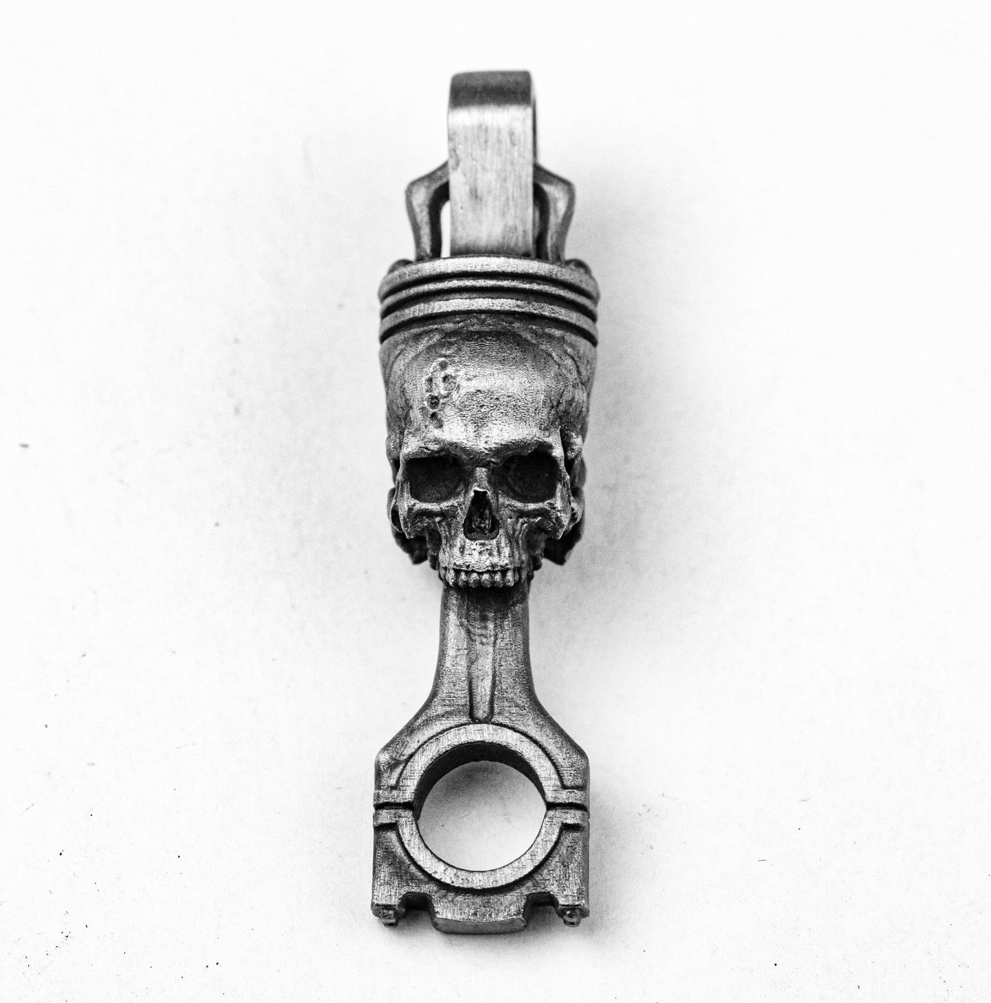 Silver Skull - 925 Sterling Silver Skull Pendant - Engine Piston Pendant - Grim Reaper Pendant - Human Skull Gothic Pendant