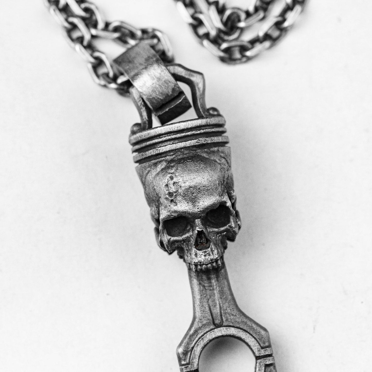 Silver Skull - 925 Sterling Silver Skull Pendant - Engine Piston Pendant - Grim Reaper Pendant - Human Skull Gothic Pendant