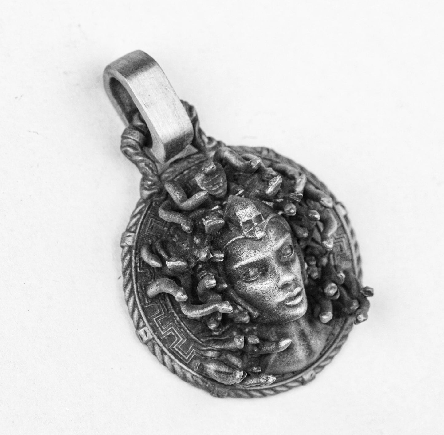 Medusa Pendant - Medal Totem Necklace - Evil Satan Jewelry - Banshee Gift - Silver Handmade Silver Jewelry - Silver Necklace for Men