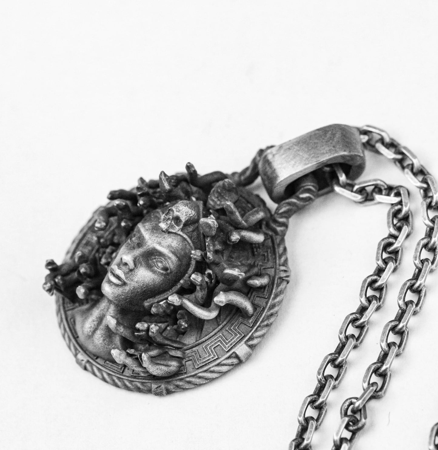 Medusa Pendant - Medal Totem Necklace - Evil Satan Jewelry - Banshee Gift - Silver Handmade Silver Jewelry - Silver Necklace for Men