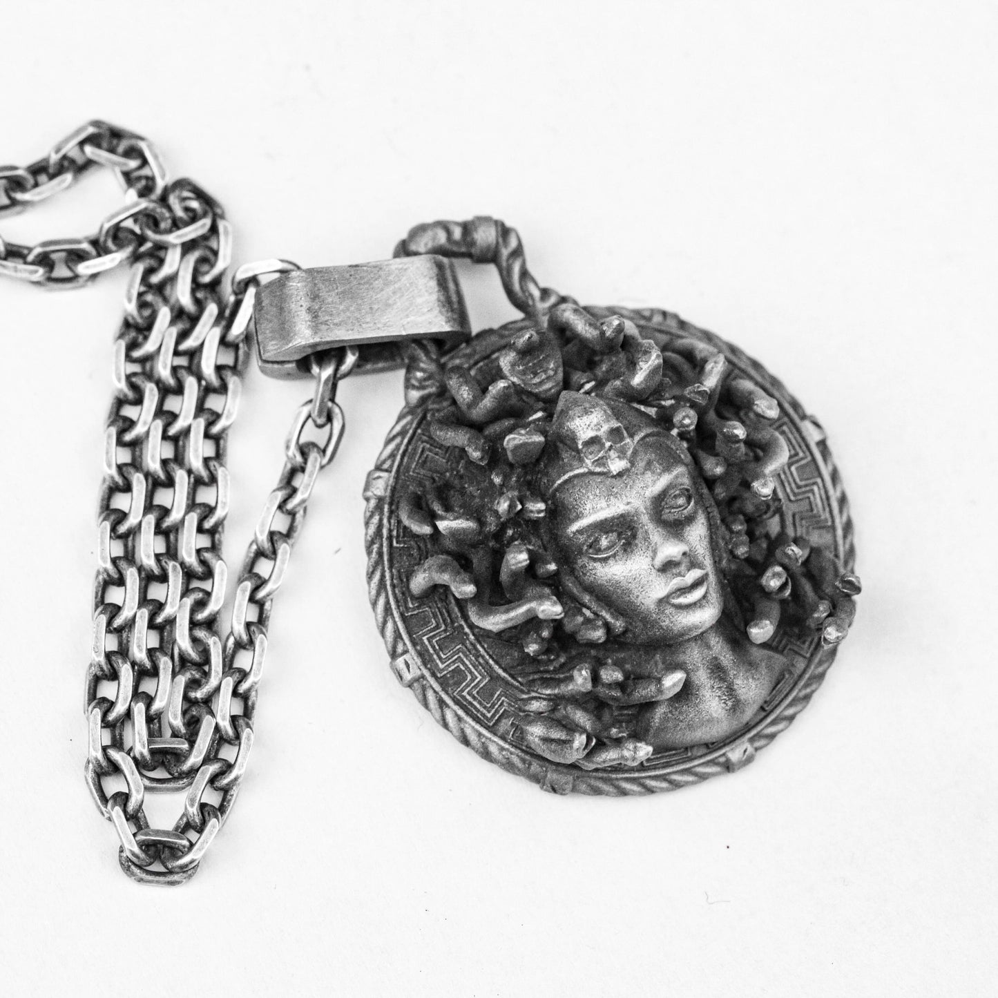 Medusa Pendant - Medal Totem Necklace - Evil Satan Jewelry - Banshee Gift - Silver Handmade Silver Jewelry - Silver Necklace for Men