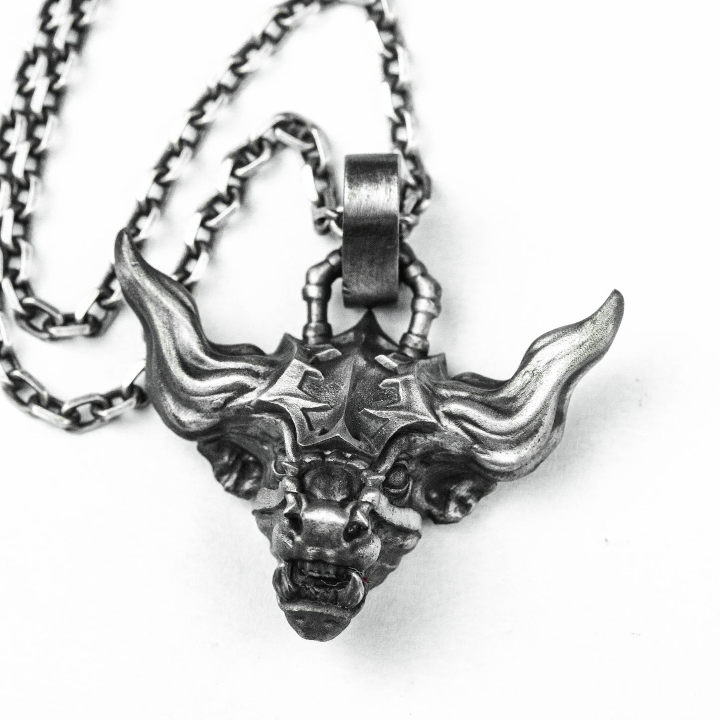 Combat bull head totem pendant necklace, bull head silver pendant, bull pendant, animal pendant, totem necklace, gift for him - handmade