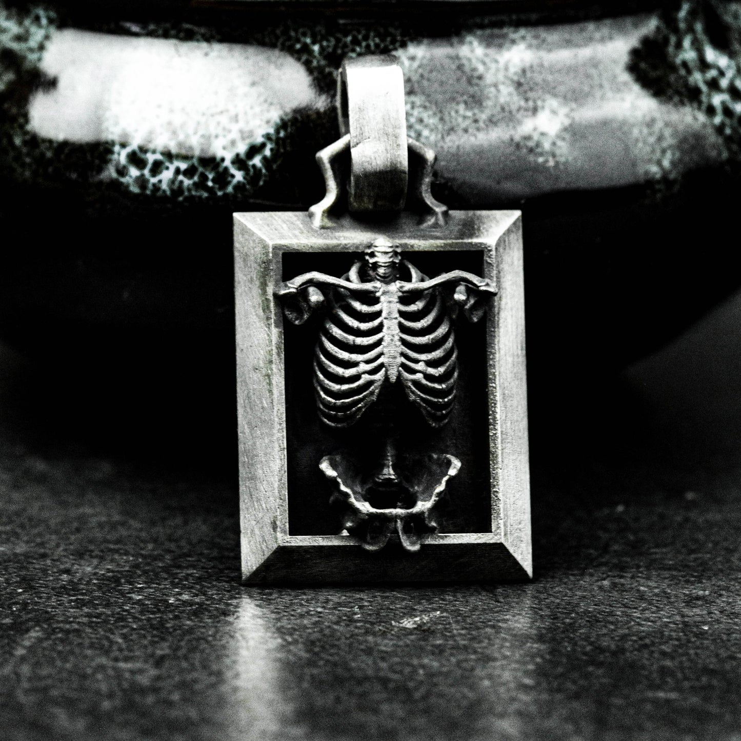 925 sterling silver skeleton skeleton pendant, skeleton pendant necklace, skeleton picture frame pendant, gothic pendant - artisan made