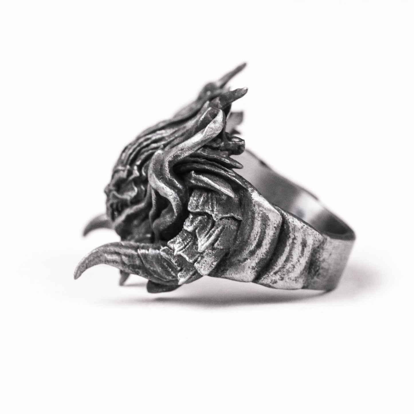 925 Silver Flaming Dragon Ring, Evil Dragon Jewelry, Tyrannosaurus Rings