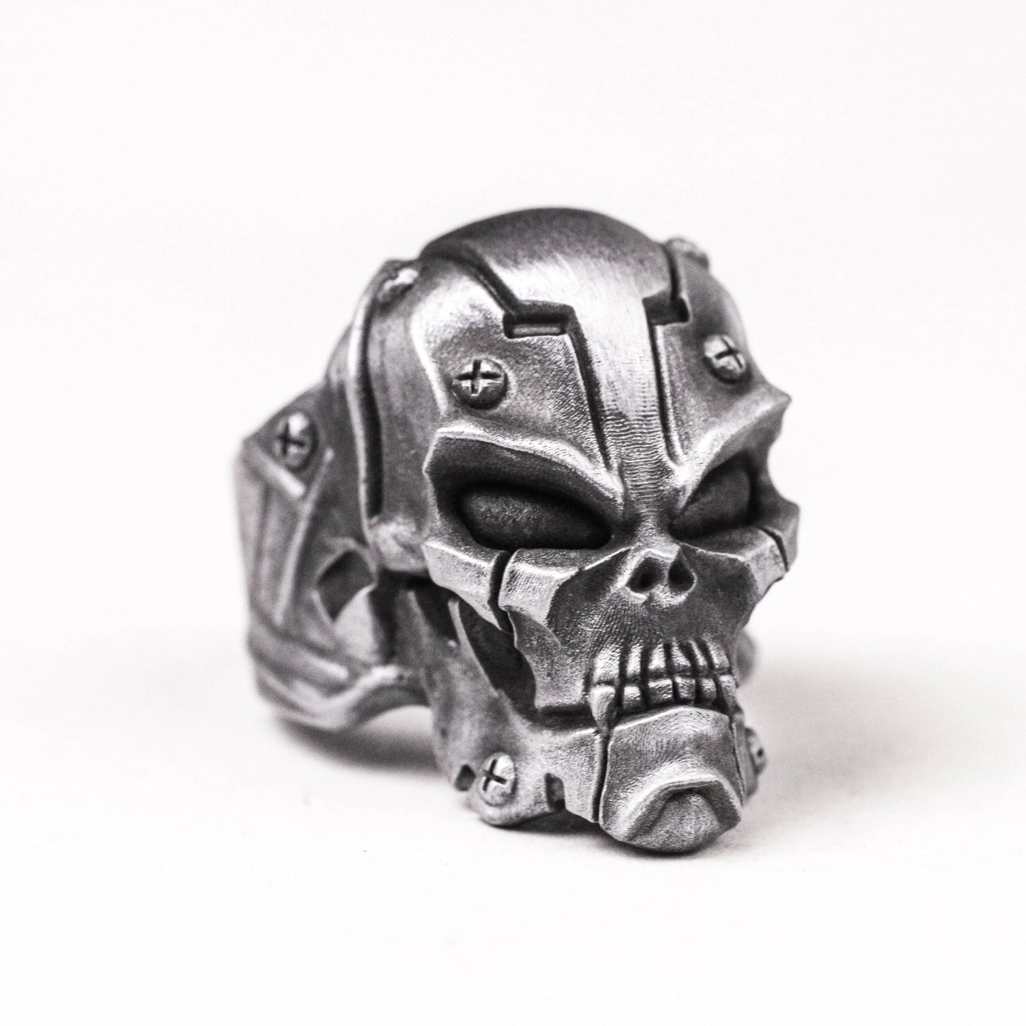 925 silver mechanical skull ring Biomechanic Skull Ring, Sterling Mech Skull, Futuristic, Cyberpunk Jewelry