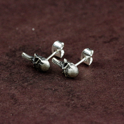 Tactical Skull Mask Stud Earrings - Artisan Sterling Silver Grooming Gifts for Men