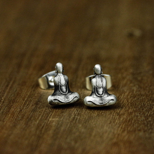 Zen Earrings, Sterling Silver Earrings Jewelry, Buddhist Earrings, Chinese Faith Jewelry, Gift for Him - Handmade