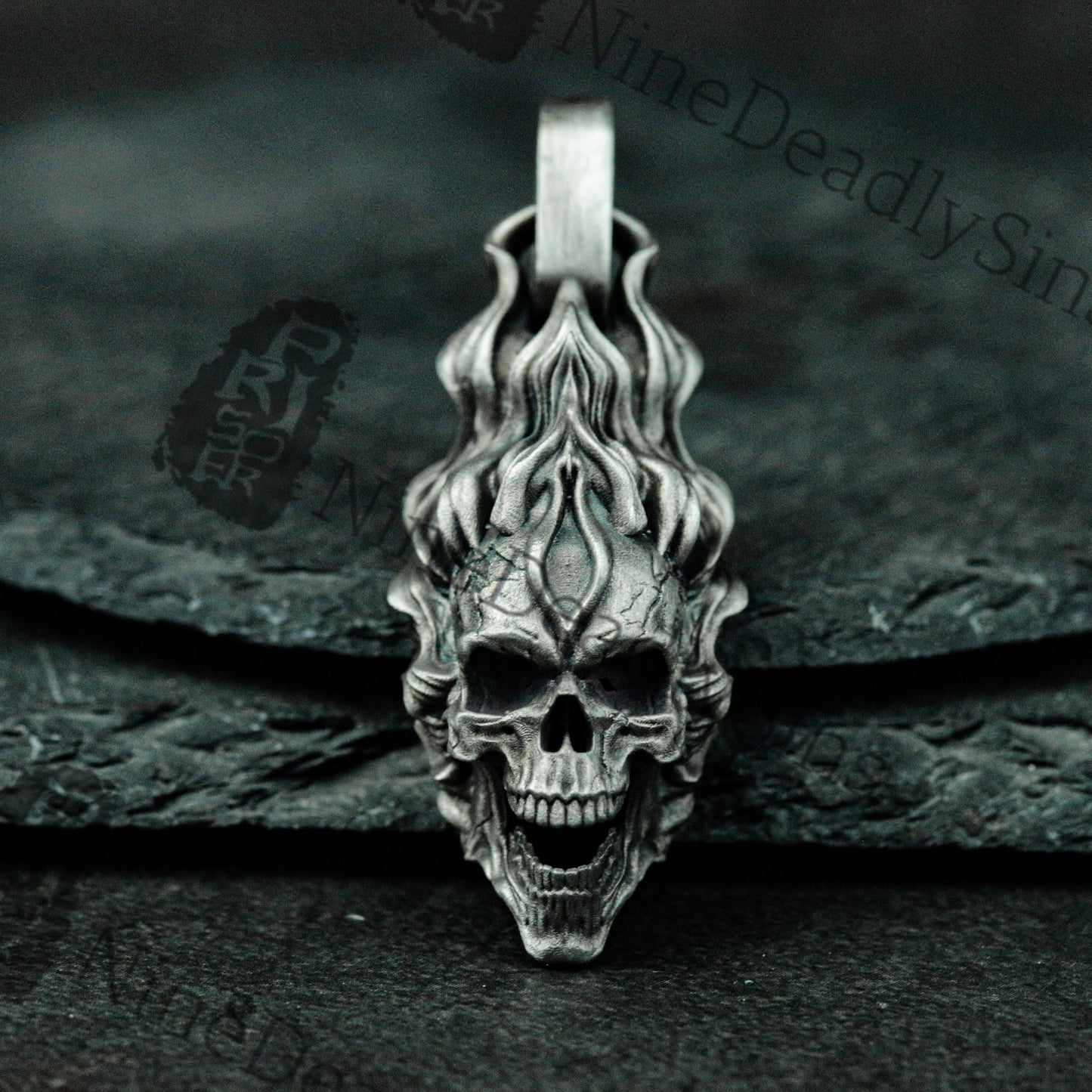 Hellfire Skull 925 Silver Pendant Necklace - Ghost Rider's Skull - Unique Artisan Made