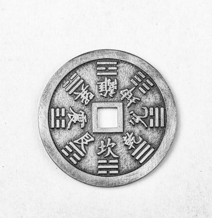 Ghost Coin Silver Pendant-Mascot Buddhist Religion Safety Buckle-Bagua Xiwang Appreciation Copper Coin-Metal Crafts-Round Necklace