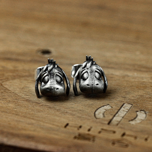 Muppet donkey head earrings, silver earrings, Muppet earrings, animal earrings, donkey earrings, best man earrings