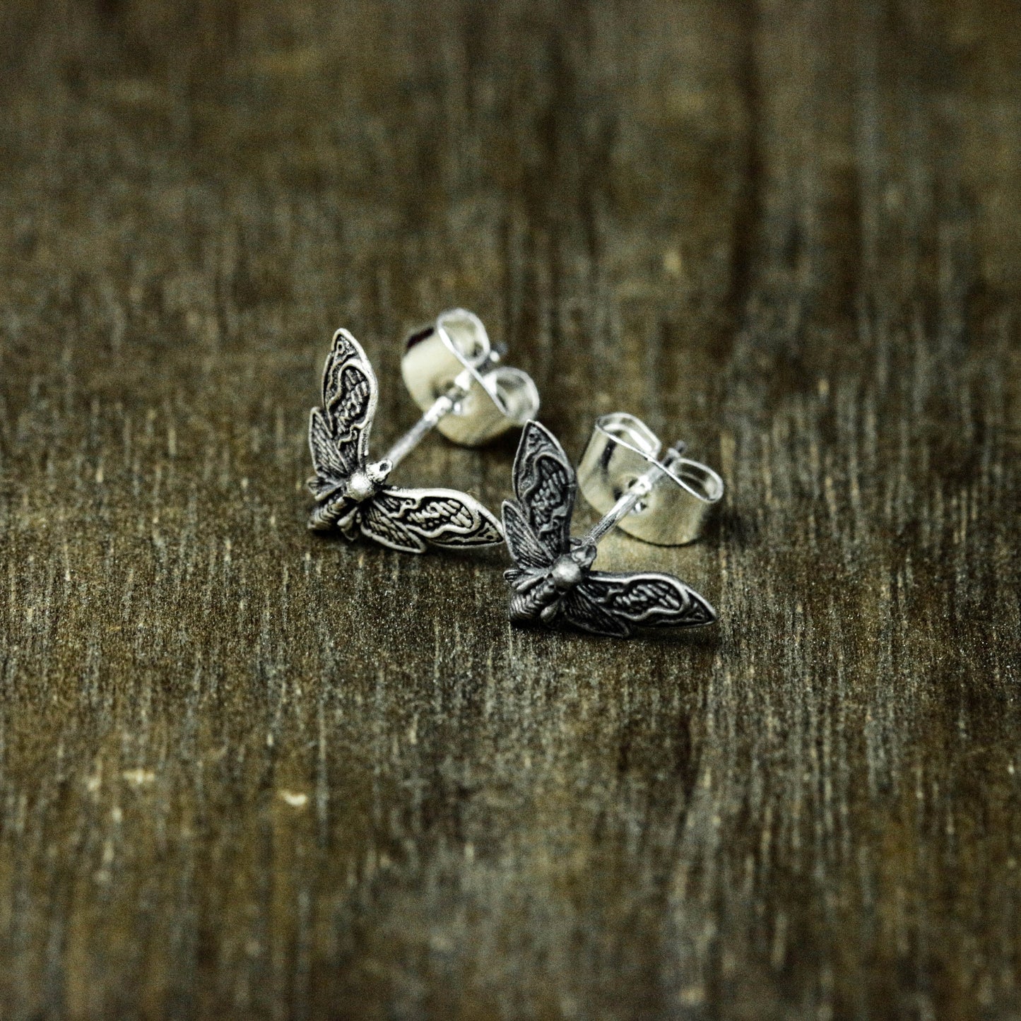 Moth earrings, skull earrings, skull moth earrings, silver earrings, insect earrings