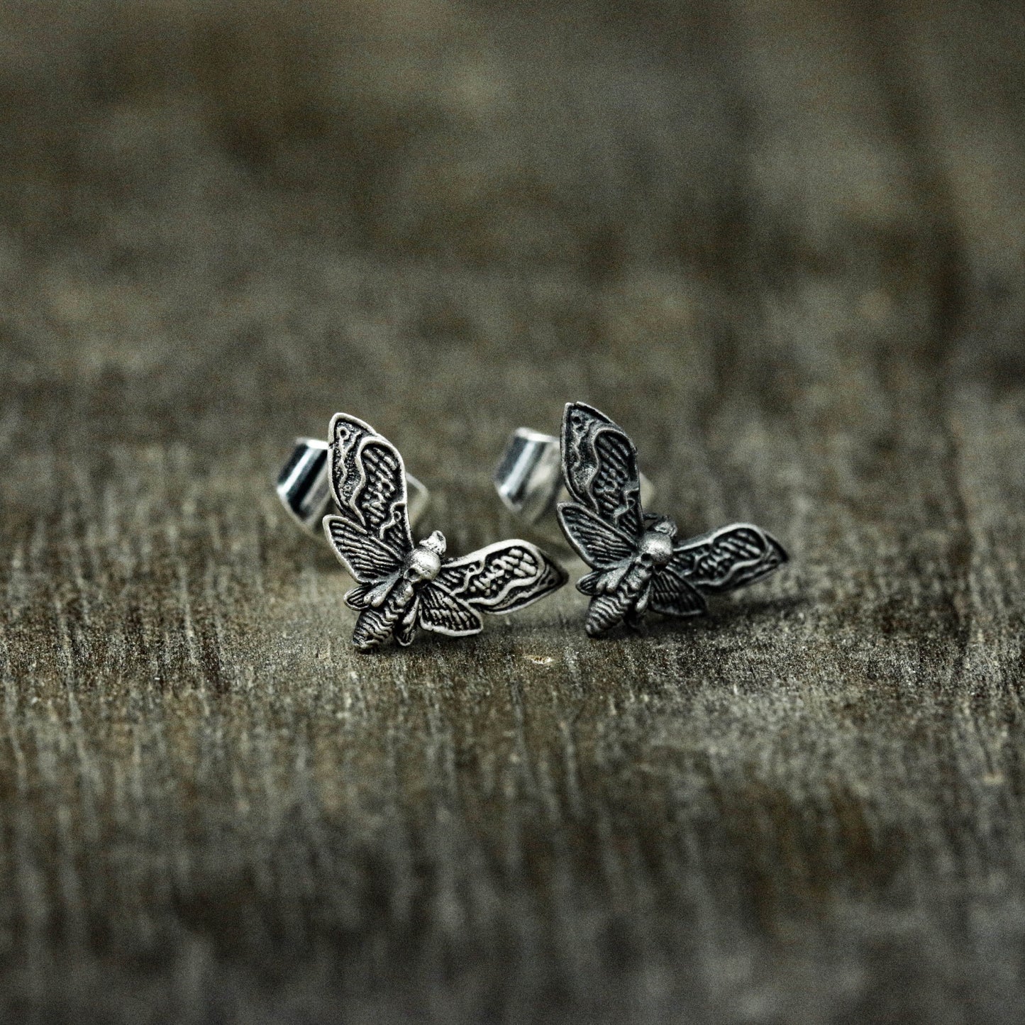 Moth earrings, skull earrings, skull moth earrings, silver earrings, insect earrings