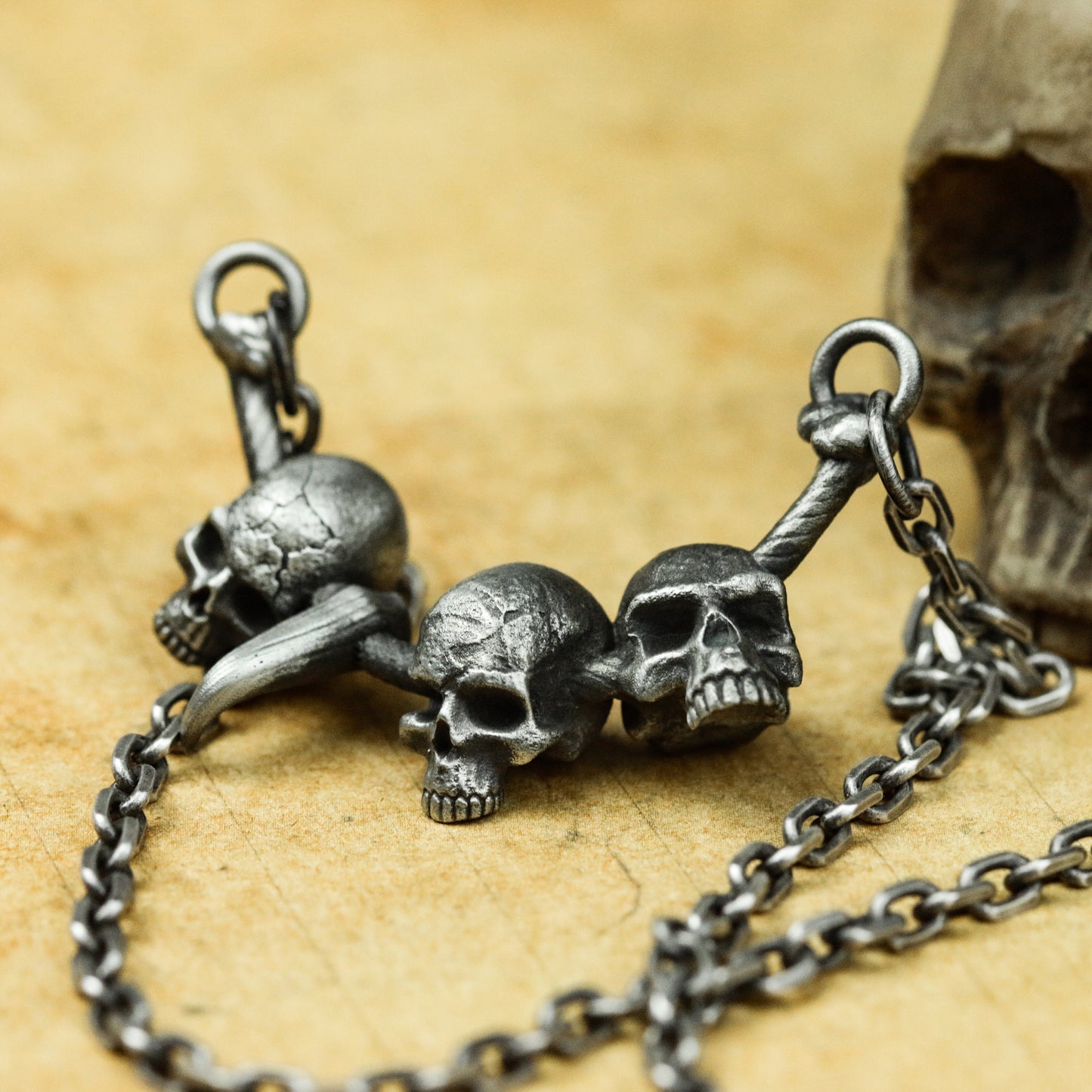 Barbarian's Booty, 925 Silver Skull Pendant Necklace, Tribal Booty Necklace, Skull and Teeth