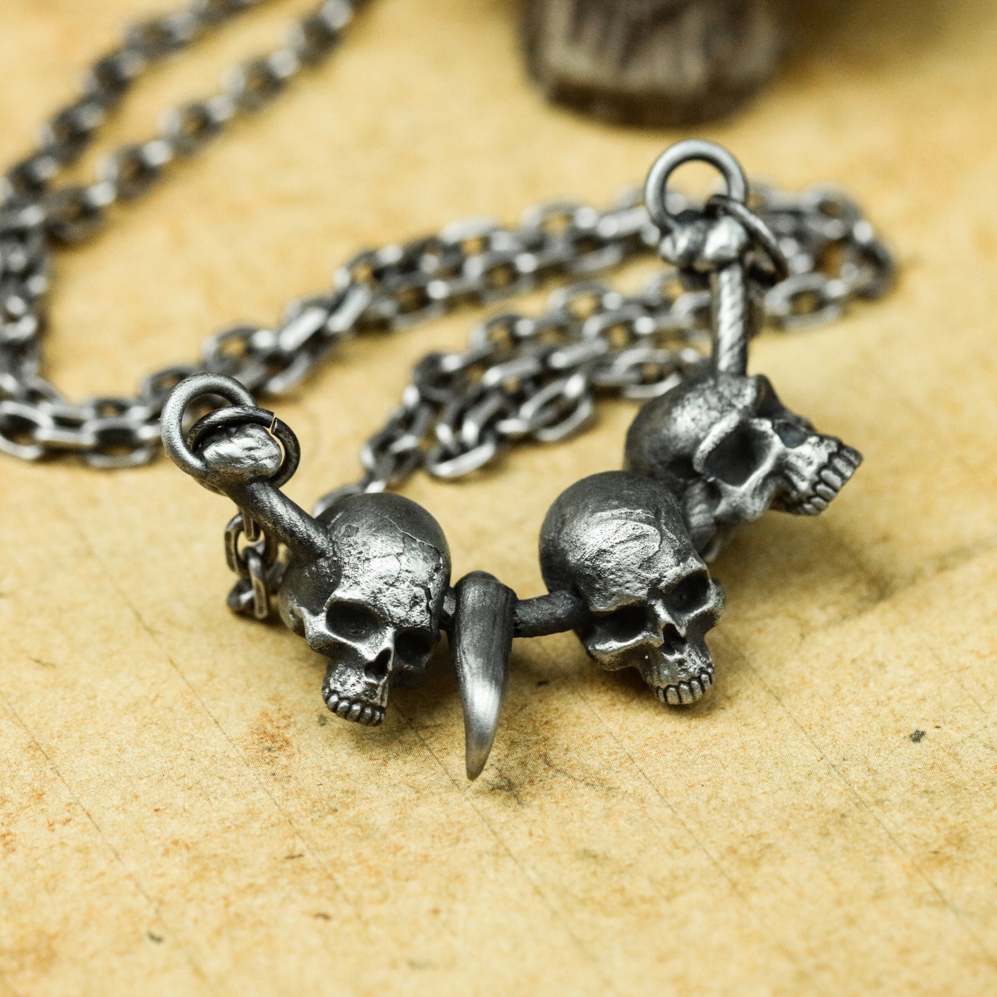 Barbarian's Booty, 925 Silver Skull Pendant Necklace, Tribal Booty Necklace, Skull and Teeth