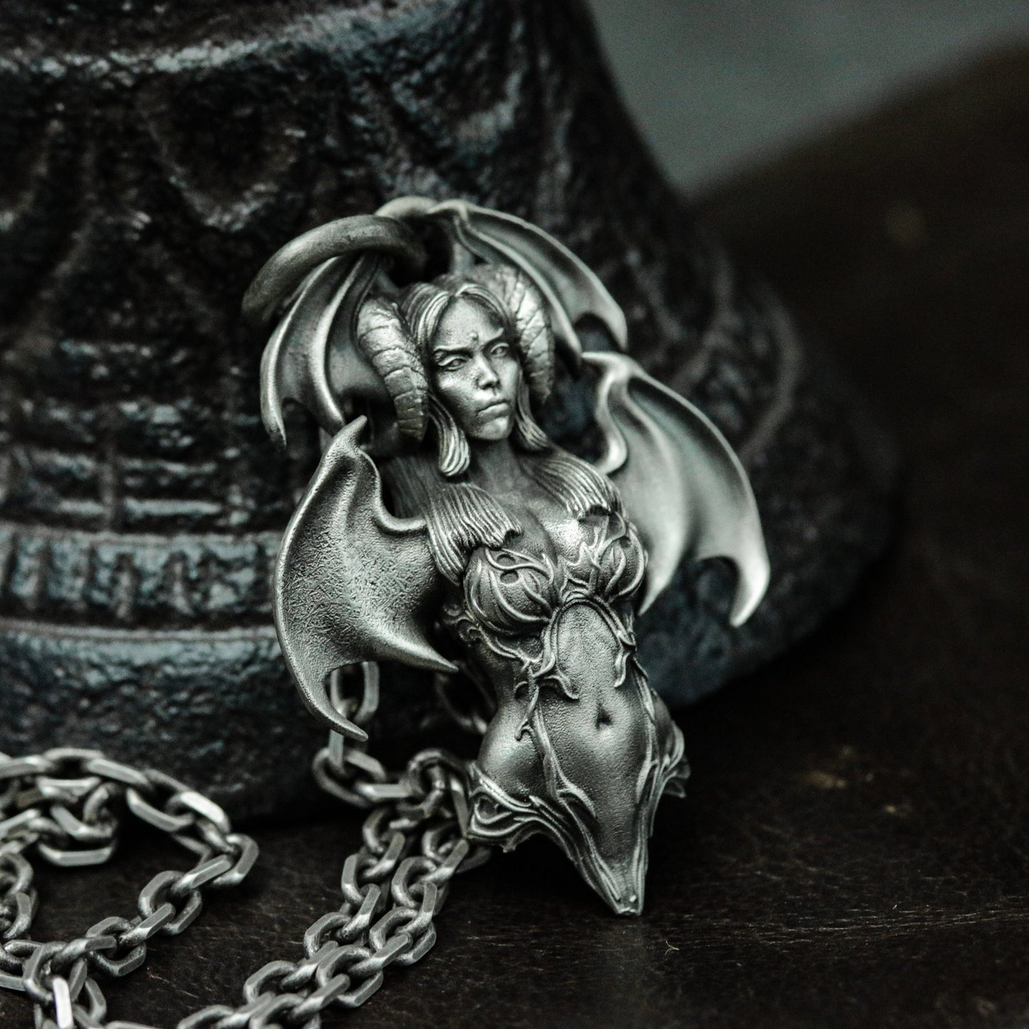 Satan's Messenger, Demon Banshee 925 Silver Pendant Necklace, Unique Gothic Banshee Necklace Artisan Gift