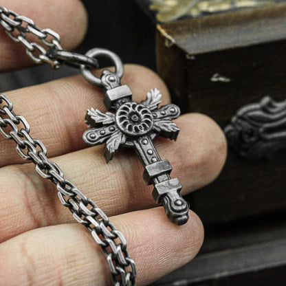Sterling Silver Women's Silver Jewelry Konoha Cross of Life Pendant Necklace Sterling Silver Cross Women's Necklace Modern Cross Necklace.