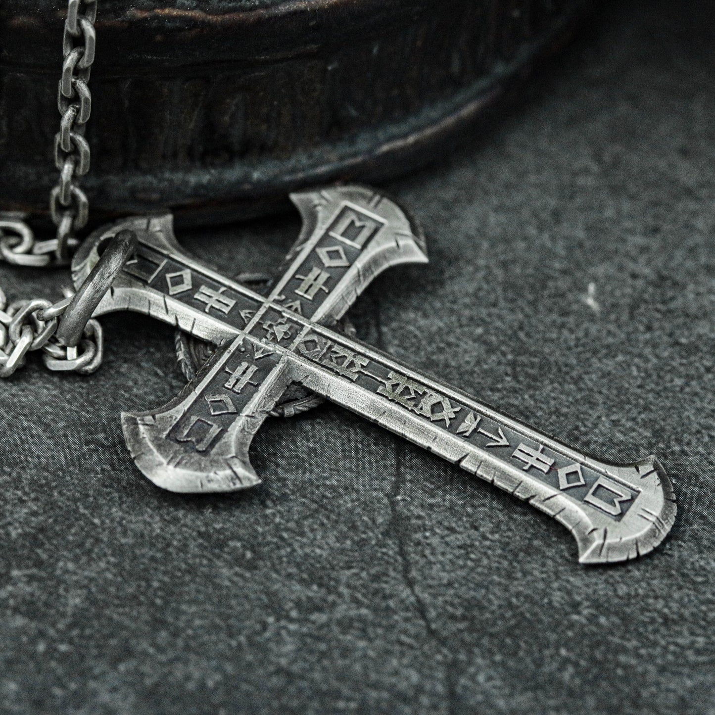 Totem Style Cross Pendant Necklace - Sterling Silver Cross - Necklace for Women - Modern Necklace - Pendant for Men - Geometric Necklace