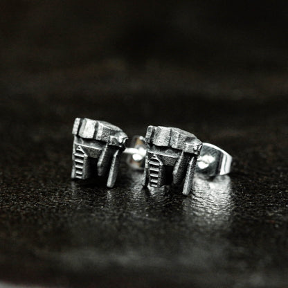 Helmet earrings, bat earrings, bat helmet earrings, steel helmet jewelry, gifts for him