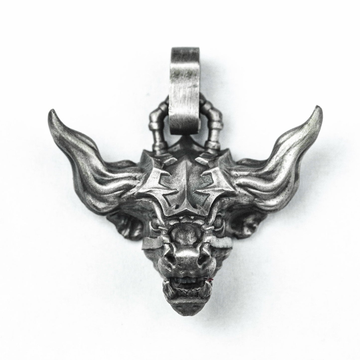 Combat bull head totem pendant necklace, bull head silver pendant, bull pendant, animal pendant, totem necklace, gift for him - handmade