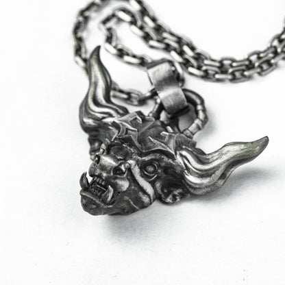 Combat bull head totem pendant necklace, bull head silver pendant, bull pendant, animal pendant, totem necklace, gift for him - handmade