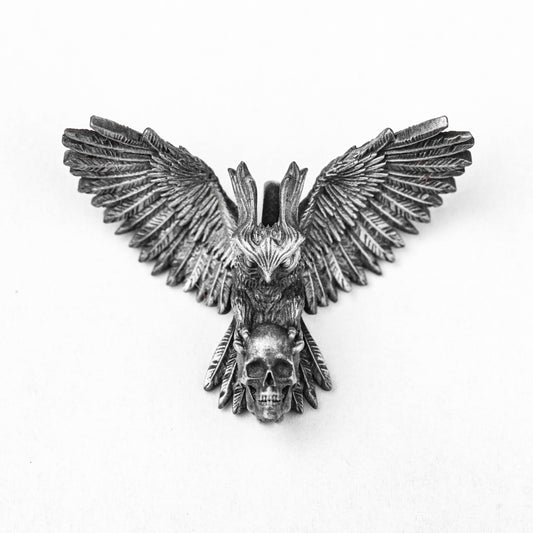 Gothic Owl Skull Pendant Necklace - Hand-Forged Winged Creature Jewelry for Fantasy Enthusiasts