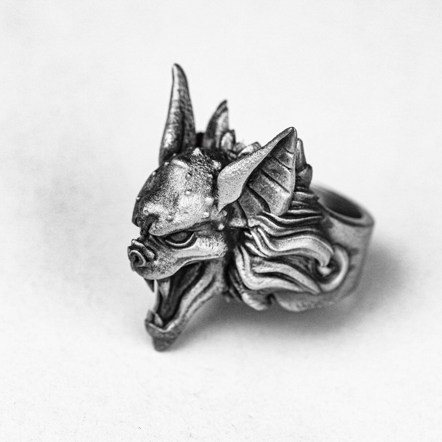 Bat Ghost Silver Ring - Gargoyle Head Ring - Travel Ring - Halloween Gift - Acrylic Animal Jewelry - Creepy Silver Jewelry