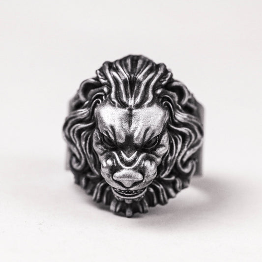 Silver Lion Ring - Mens Angry Lion King Ring Unique Biker Ring For Man Gothic Signet Men Jewelry Gift Boyfriend Husband