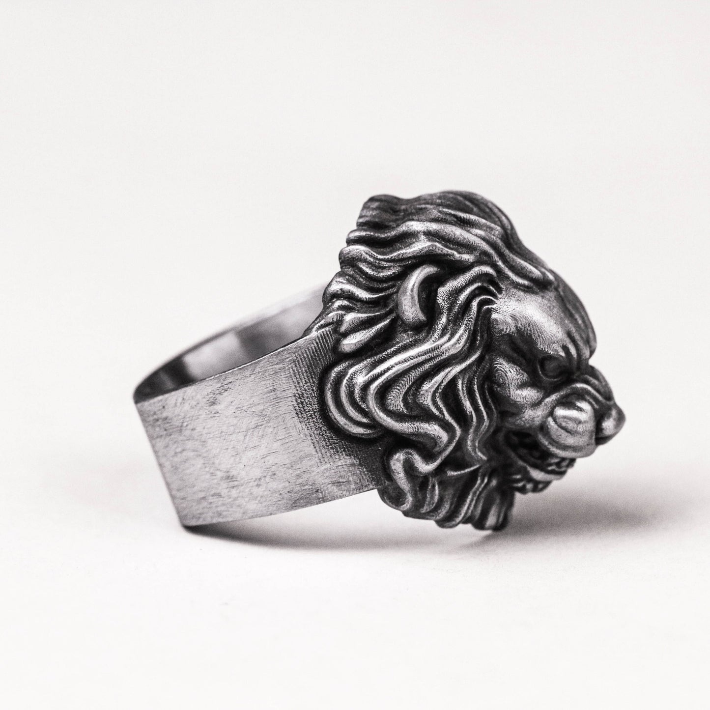 Silver Lion Ring - Mens Angry Lion King Ring Unique Biker Ring For Man Gothic Signet Men Jewelry Gift Boyfriend Husband