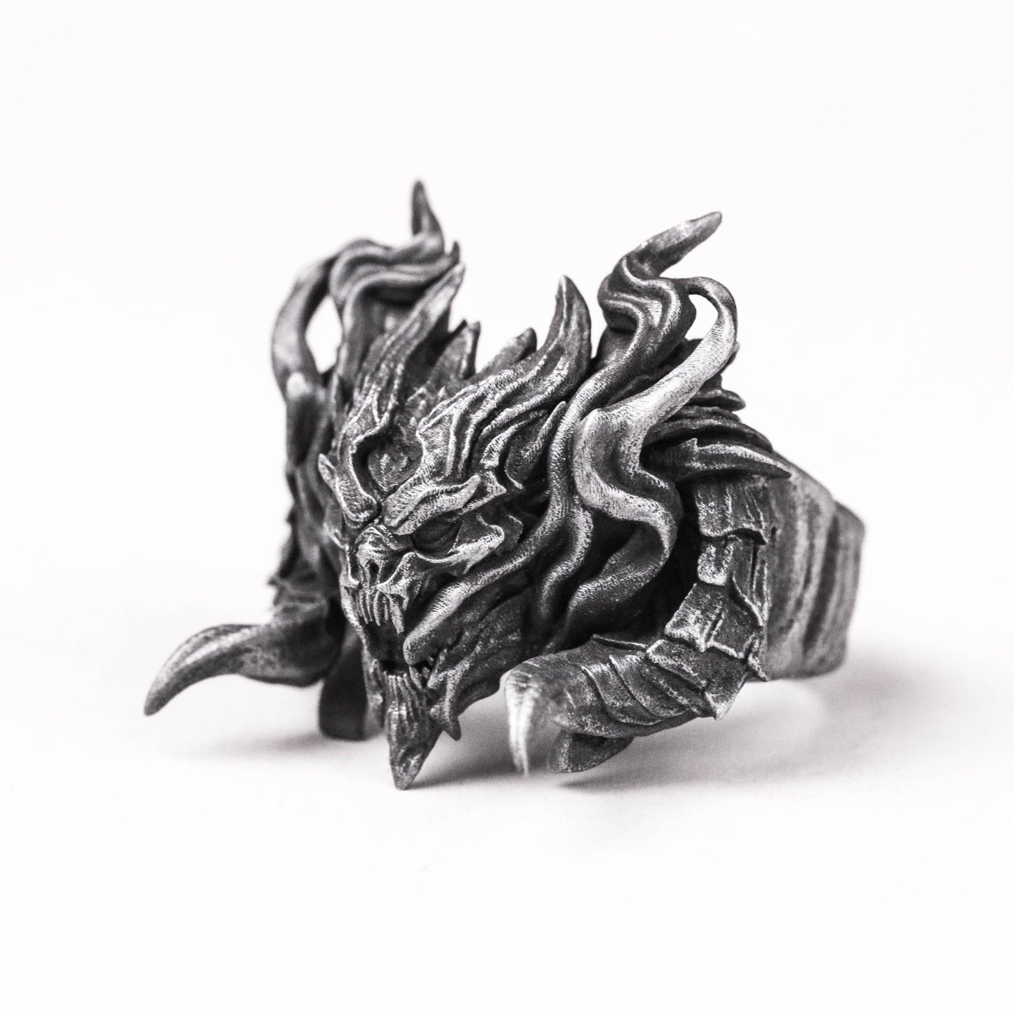 925 Silver Flaming Dragon Ring, Evil Dragon Jewelry, Tyrannosaurus Rings