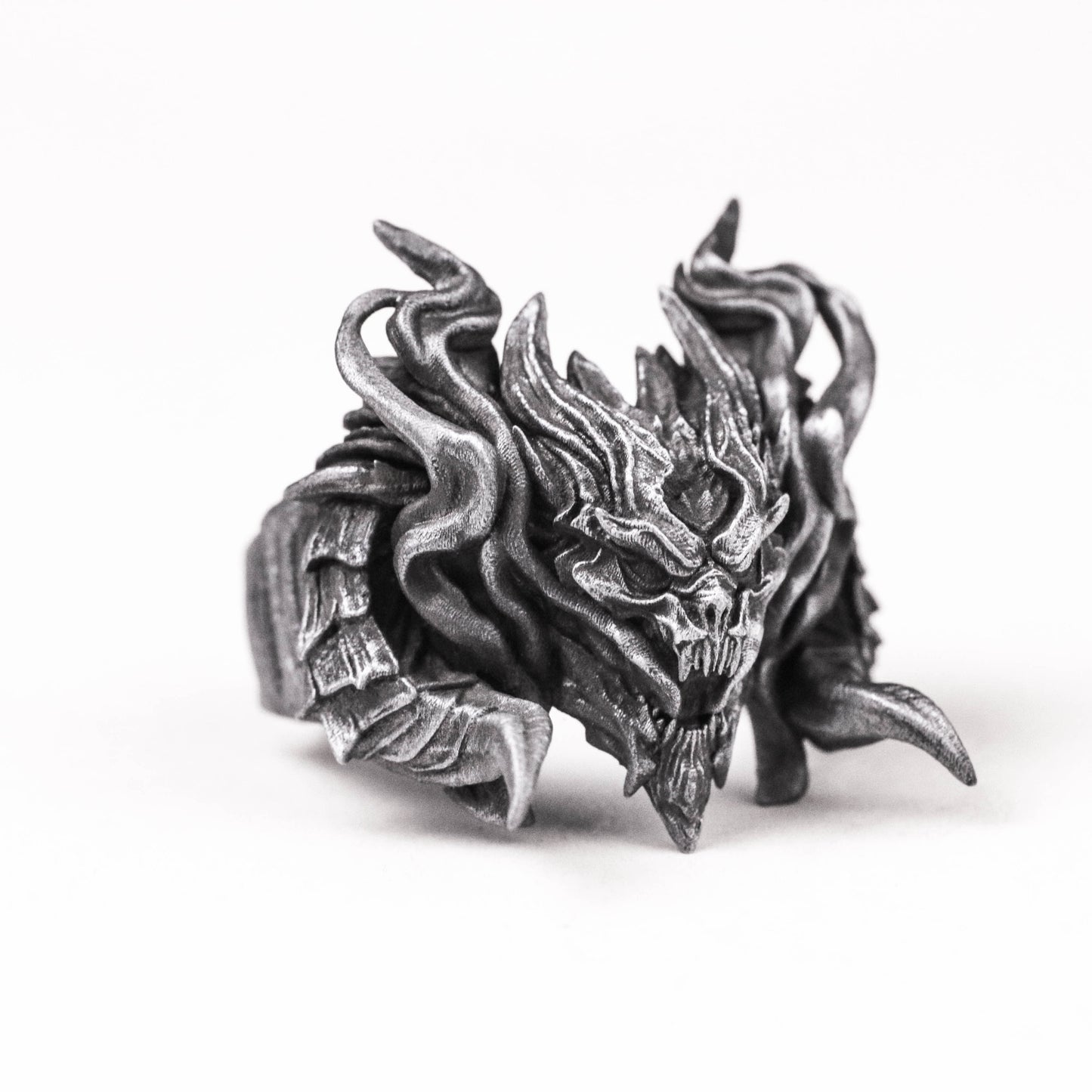 925 Silver Flaming Dragon Ring, Evil Dragon Jewelry, Tyrannosaurus Rings