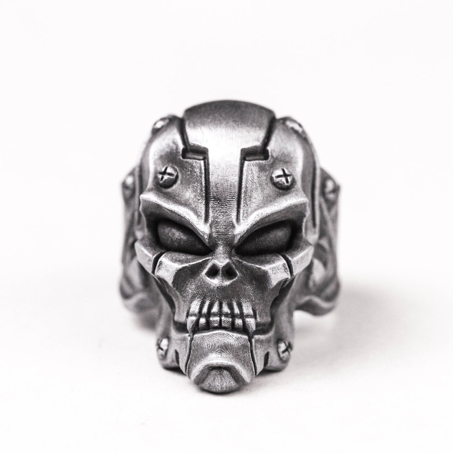 925 silver mechanical skull ring Biomechanic Skull Ring, Sterling Mech Skull, Futuristic, Cyberpunk Jewelry