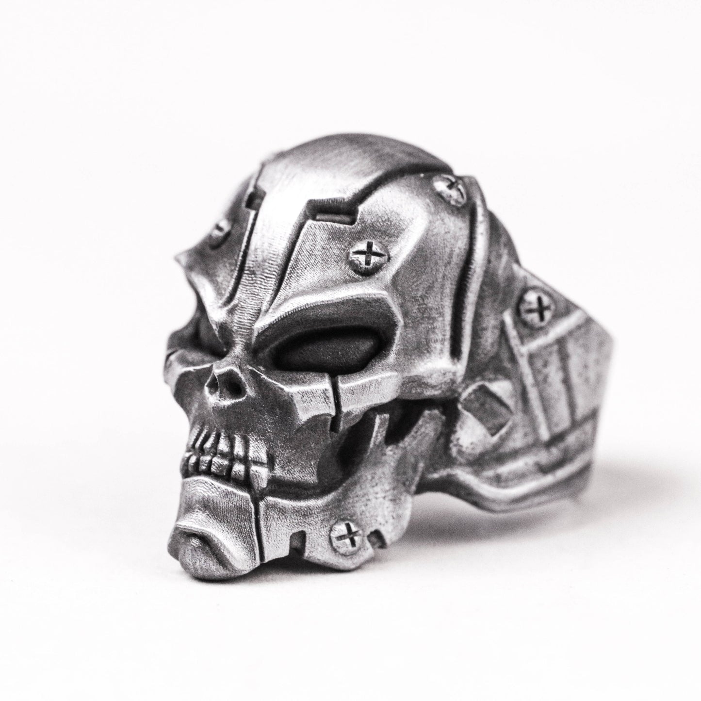 925 silver mechanical skull ring Biomechanic Skull Ring, Sterling Mech Skull, Futuristic, Cyberpunk Jewelry