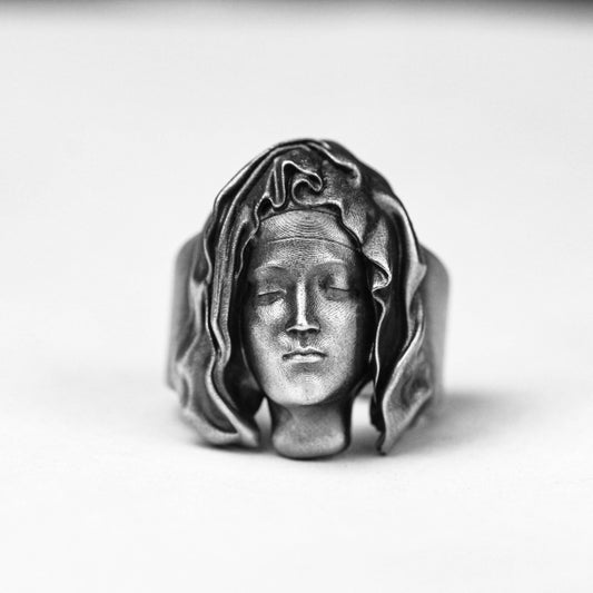 925 silver Saint Mary Sterling Silver Ring, 3D Silver Virgin Mary Signet Ring, Lady of Miracles Engraved Catholic Ring, Religious Jewelry