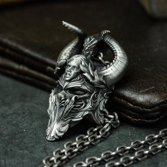 Eternal War, 925 Sterling Silver Pendant Necklace, Soul Helmet Pendant, Mask of Hell Ghost