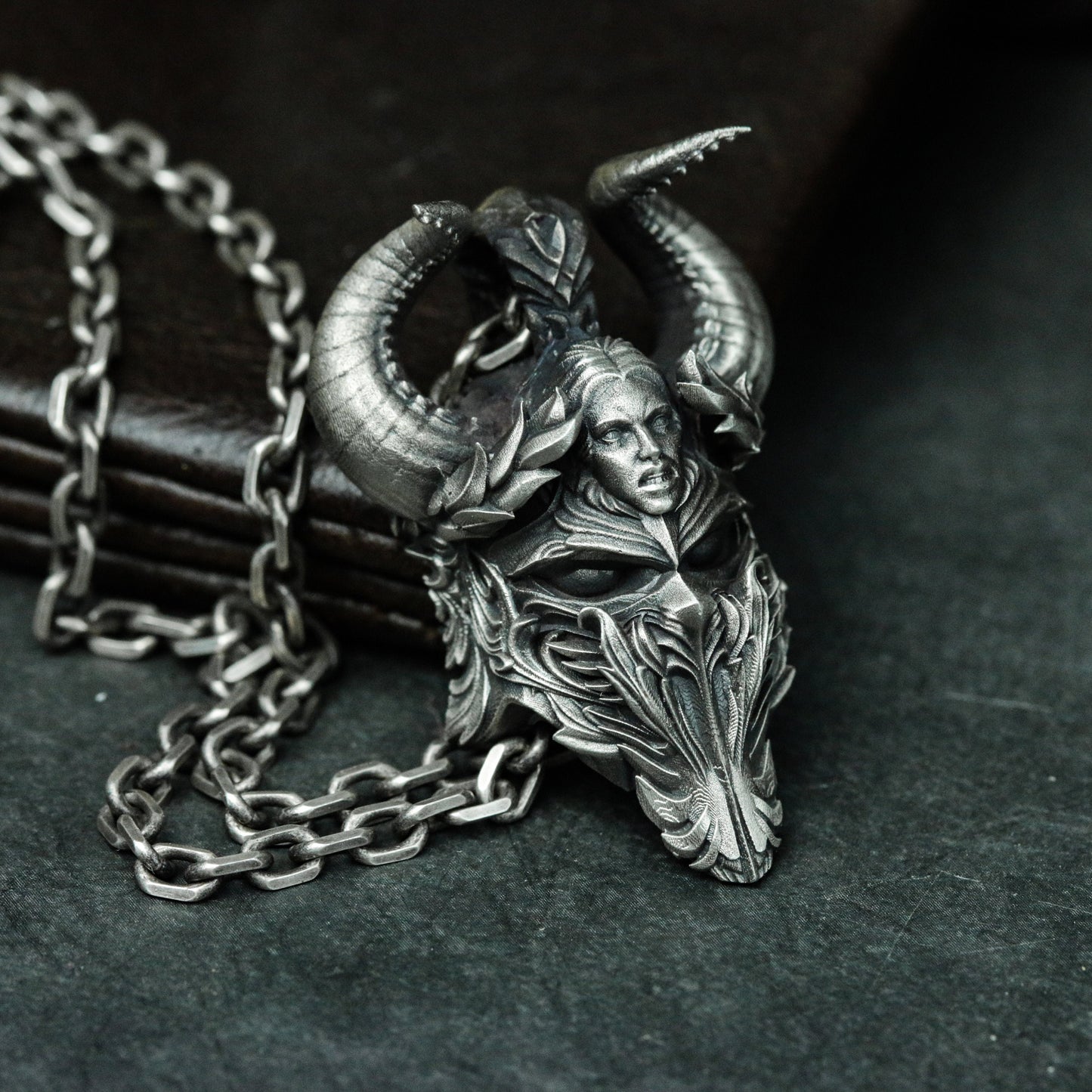 Eternal War, 925 Sterling Silver Pendant Necklace, Soul Helmet Pendant, Mask of Hell Ghost