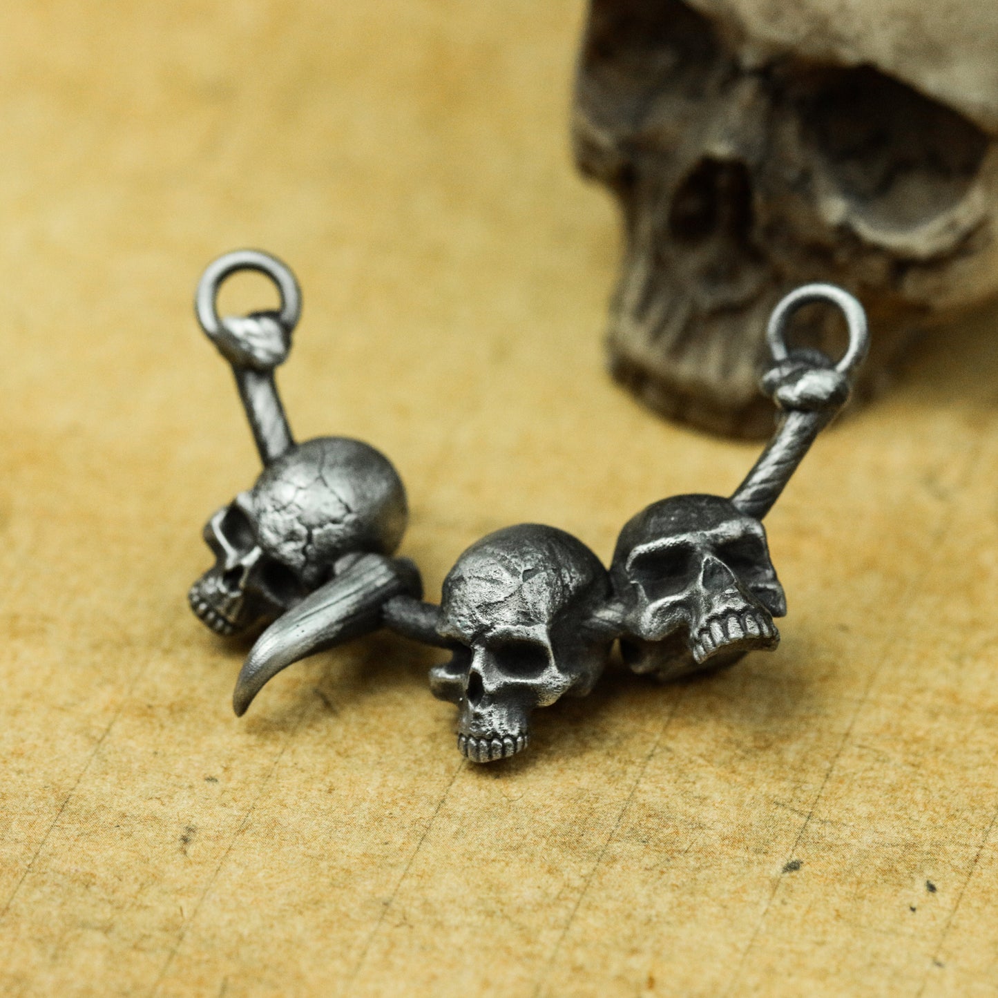 Barbarian's Booty, 925 Silver Skull Pendant Necklace, Tribal Booty Necklace, Skull and Teeth