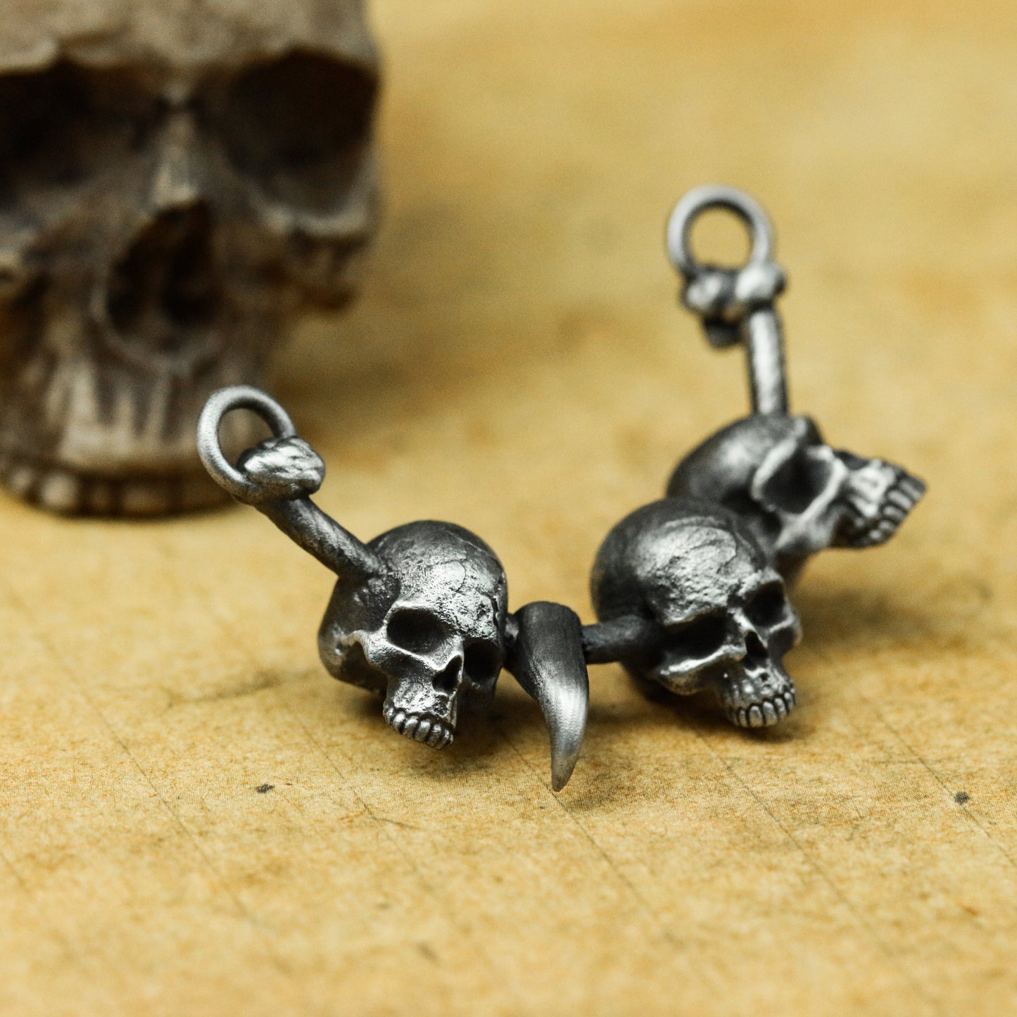 Barbarian's Booty, 925 Silver Skull Pendant Necklace, Tribal Booty Necklace, Skull and Teeth