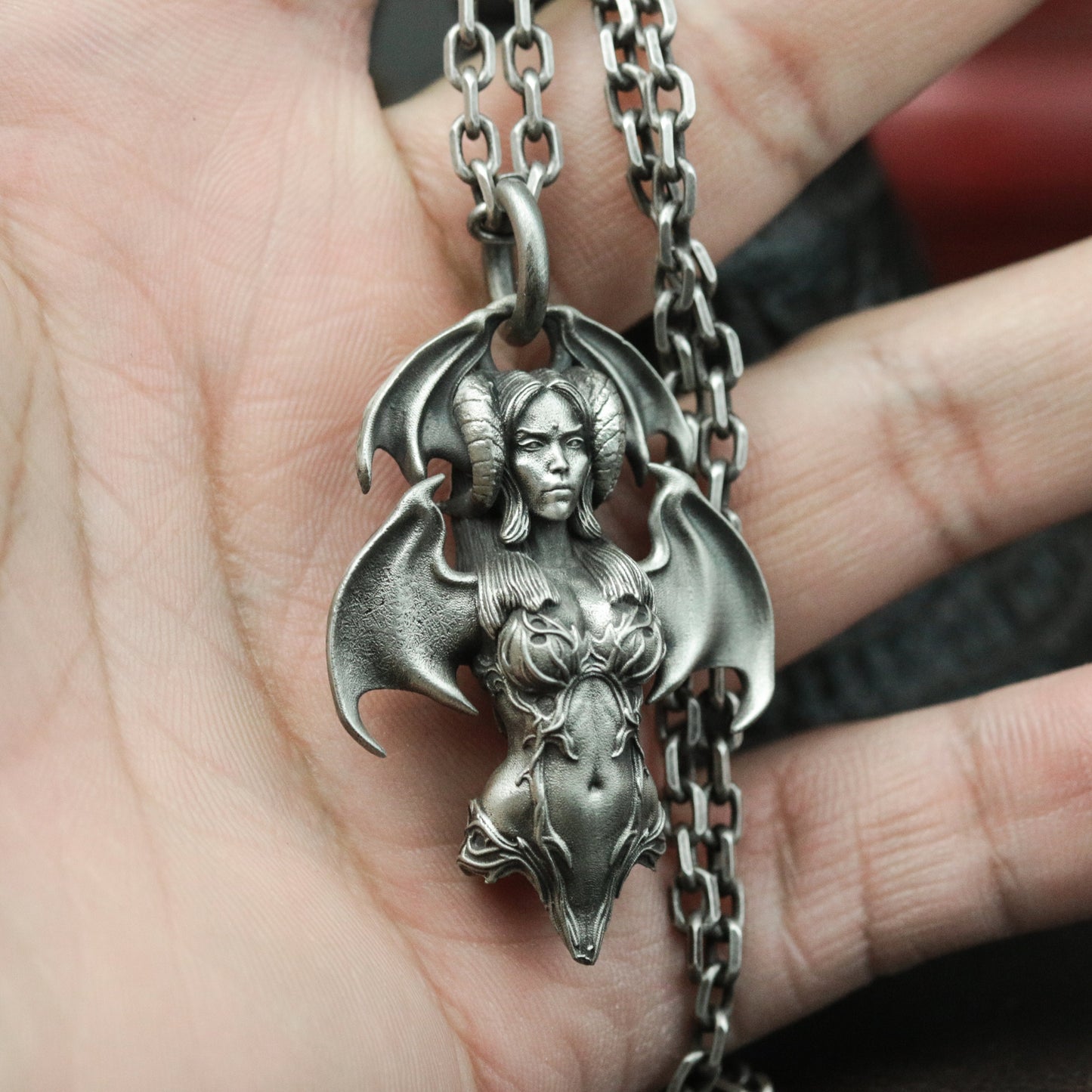 Satan's Messenger, Demon Banshee 925 Silver Pendant Necklace, Unique Gothic Banshee Necklace Artisan Gift