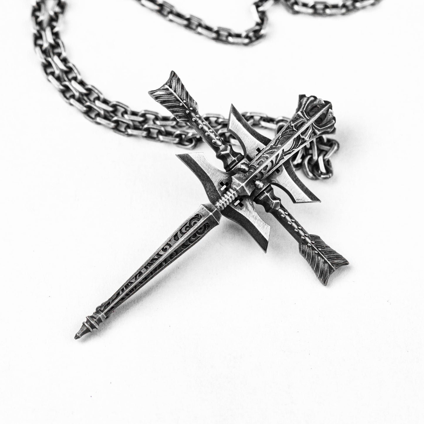 Crossbow Sterling Silver Pendant Silver Necklace Husband Gift Stunning Jewelry Modern Antique Necklace