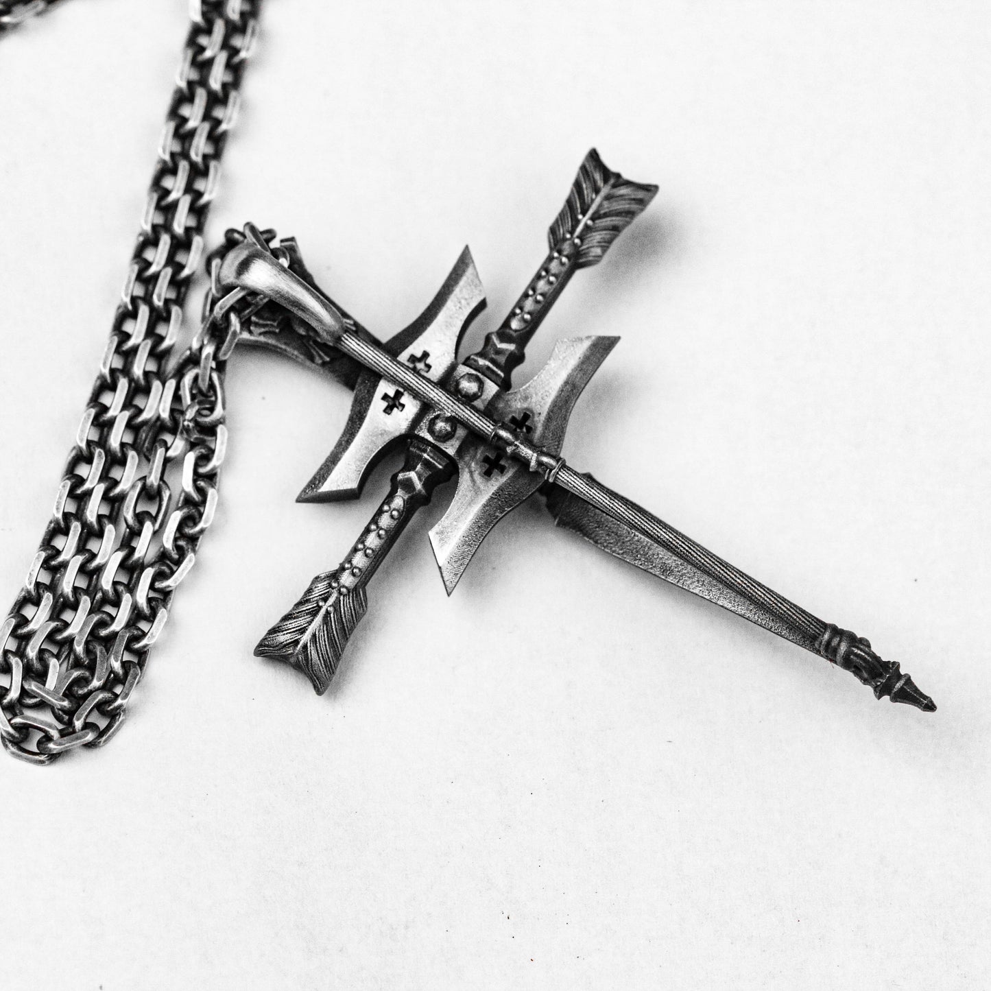 Crossbow Sterling Silver Pendant Silver Necklace Husband Gift Stunning Jewelry Modern Antique Necklace