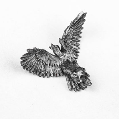 Gothic Owl Skull Pendant Necklace - Hand-Forged Winged Creature Jewelry for Fantasy Enthusiasts