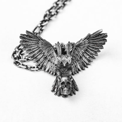 Gothic Owl Skull Pendant Necklace - Hand-Forged Winged Creature Jewelry for Fantasy Enthusiasts