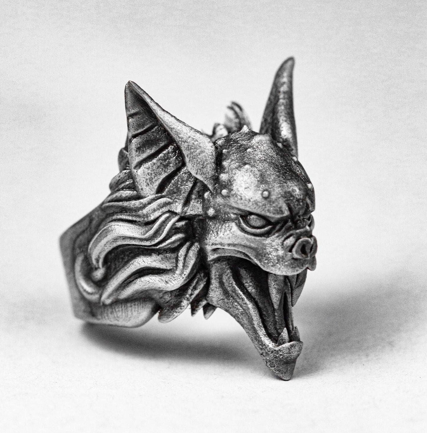 Bat Ghost Silver Ring - Gargoyle Head Ring - Travel Ring - Halloween Gift - Acrylic Animal Jewelry - Creepy Silver Jewelry