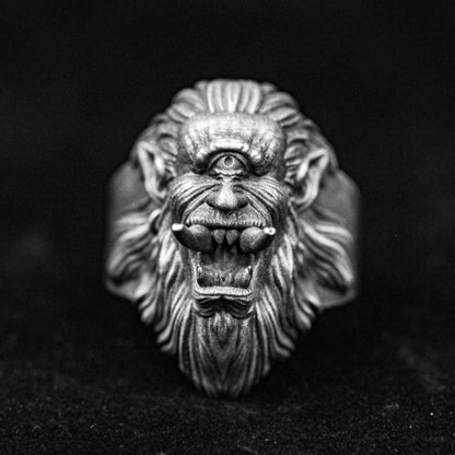 Cyclopean Skull Ring - Hand-Forged 925 Silver Heirloom Jewelry with Norse Motifs