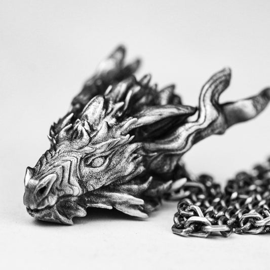 925 silver unique dragon necklace, horned dragon head pendant, Game of Thrones dragon charm, everyday jewelry for men, birthday gift