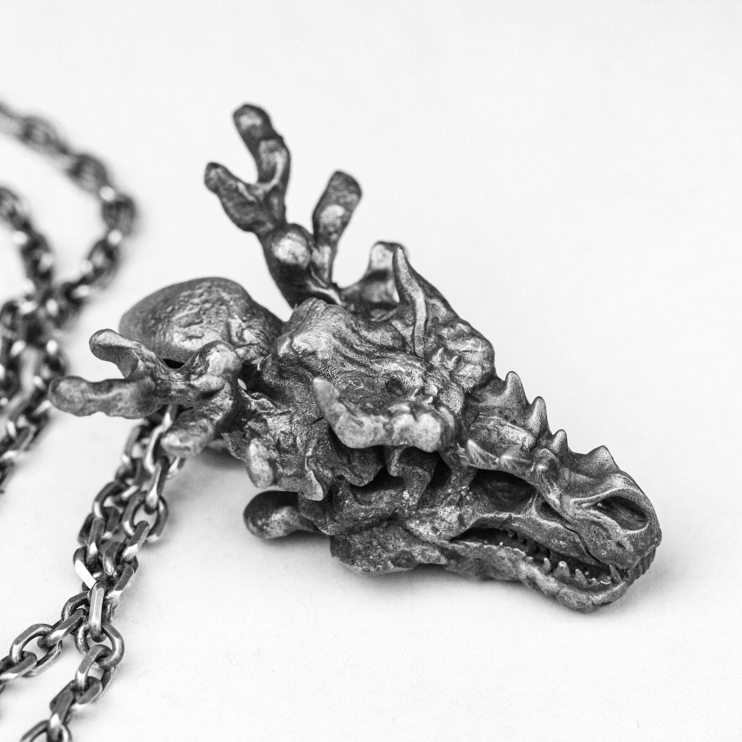 925 silver Flame Dragon Pendant necklace, horned dragon head pendant, Game of Thrones dragon charm, everyday jewelry for men, birthday gift