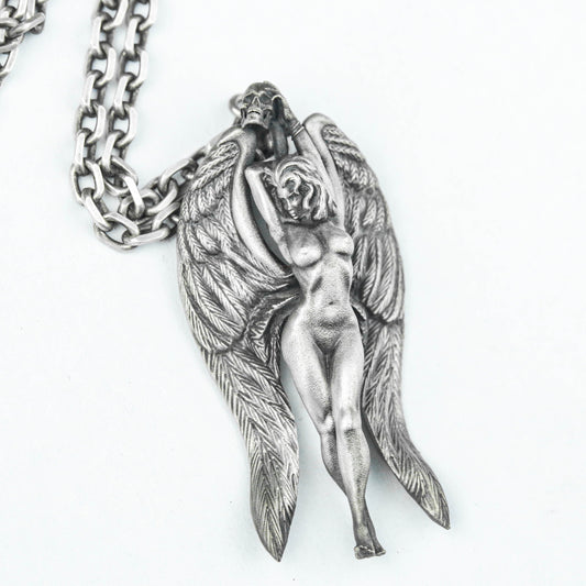 Angel Pendant Necklace Art Deco Style Party Favor - Demon Necklace - Statue Ornament - Design Art Pendant